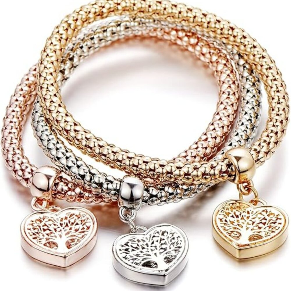 3 Heart Shaped‎ Tree of Life Bracelets Gold Silver Rose Gold